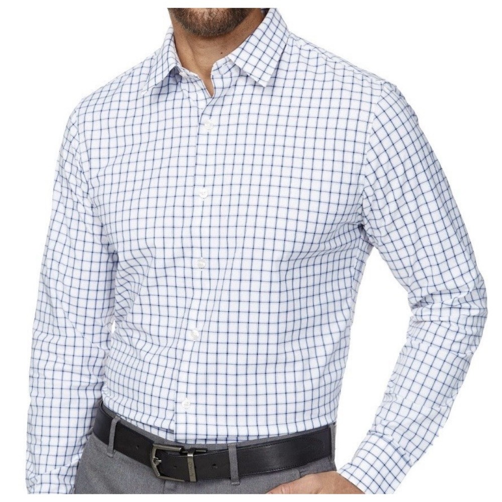 Bonobos Tech Button Down Mens 2XL Reg Slim Fit White Blue Horden Check NEW